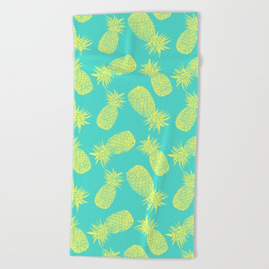 Pineapple Pattern - Turquoise & Lemon Beach Towel