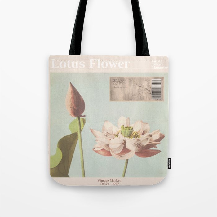 Lotus Flower Vintage Magazine Tote Bag