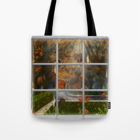 One Rainy Day In The Fall - Painting Tote Bag