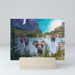 Elephants in the Lake Mini Art Print
