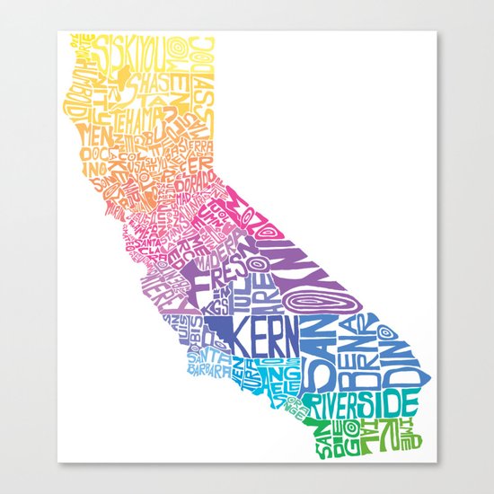 Typographic California - Springtime Canvas Print