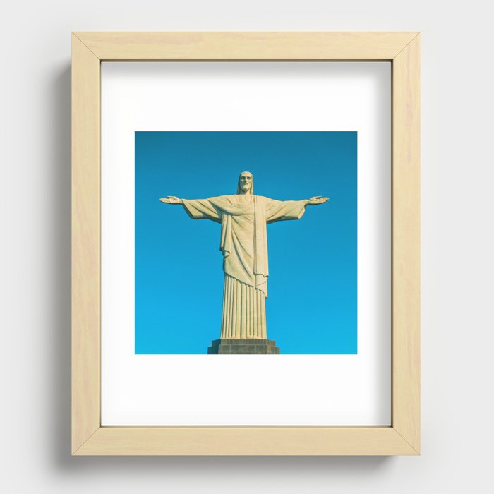 Brazil Photography - Statue Of Christ The Redeemer Under The Blue Sky Recessed Framed Print