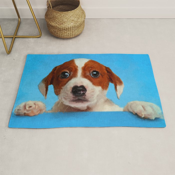 Cute Jack Russell Terrier Puppy Rug By K9printart