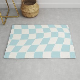 Stay Cool Blue Off-White Checker Board Twist Pattern Area & Throw Rug