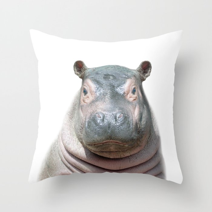 Baby Hippo, Nursery Animals Print by Zouzounio Art Throw Pillow