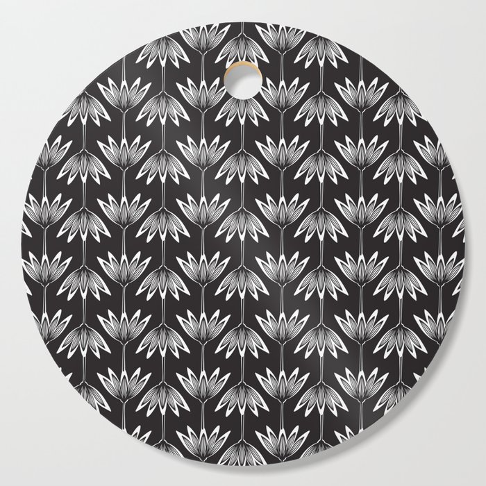 Floral Pattern Neutral Black and White Flower Stripe Pattern Cutting Board