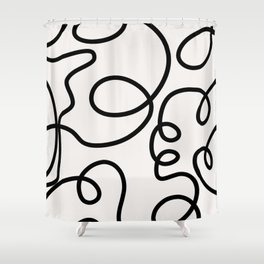 Mid Century Modern Print Black And White Abstract Wall Art Brush Strokes Lines Shapes Abstract Decor Shower Curtain