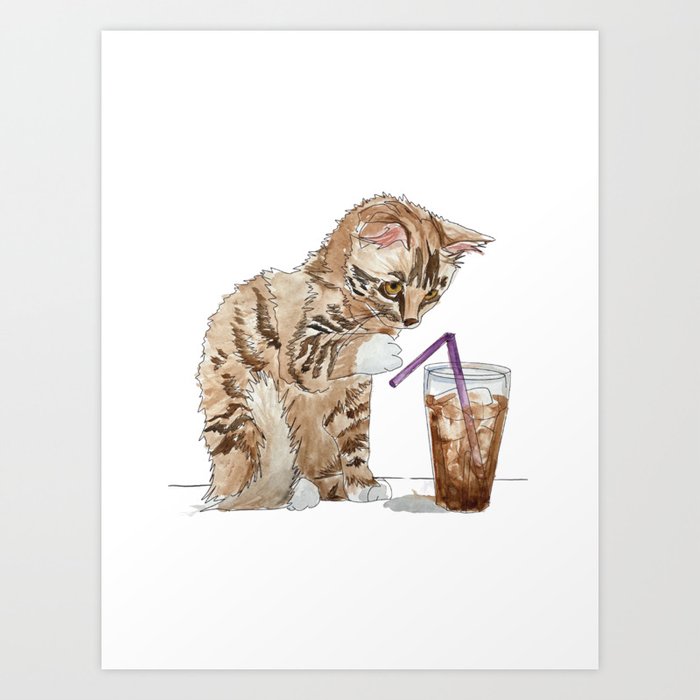Curious Coffee Cat Art Print