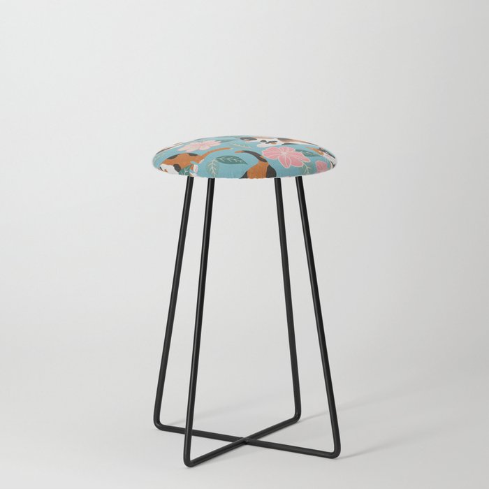Cats & Blooms - Turquoise Pink Palette Counter Stool