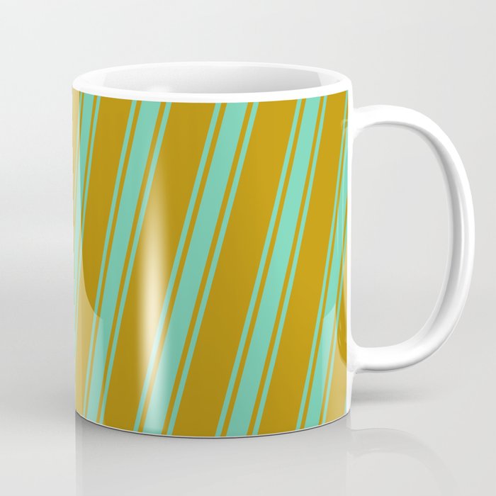 Dark Goldenrod & Aquamarine Colored Striped/Lined Pattern Coffee Mug