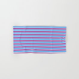 [ Thumbnail: Blue, Mint Cream, Dark Magenta, and Light Gray Colored Stripes Pattern Hand & Bath Towel ]