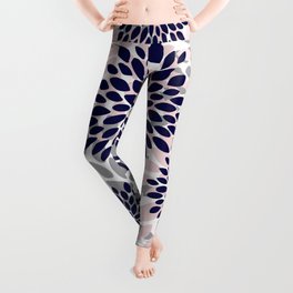 Abstract, Floral Prints, Navy Blue, Grey and Pink Leggings
