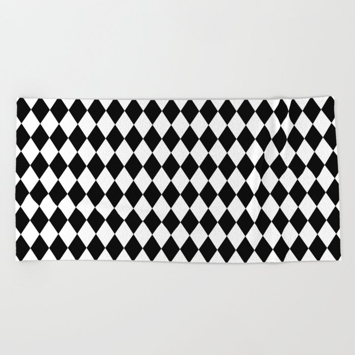 Classic Black and White Harlequin Diamond Check Beach Towel