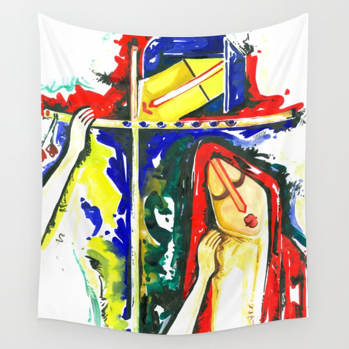 Lord Krishna Radha Handmade Water Color Artwork Wall Tapestry