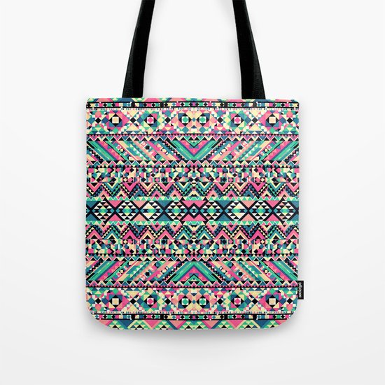Pink Turquoise Girly Aztec Andes Tribal Pattern Tote Bag