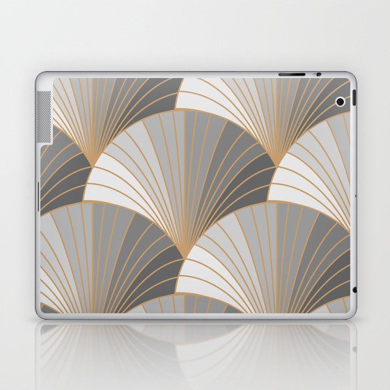 Grey elements with gold outline. seamless pattern. Art deco style. Vintage wallpaper. Laptop & iPad Skin