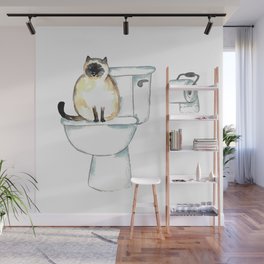 Siamese cat toilet painting wall poster watercolor Wall Mural