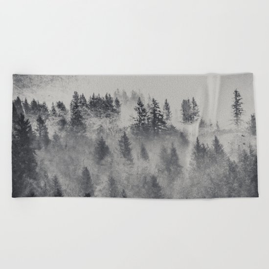 Black and White Charcoal Fog Forest Beach Towel