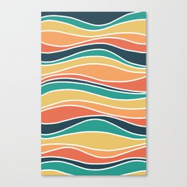 Retro Wavy Lines Pattern Teal, Orange, Yellow and White Canvas Print