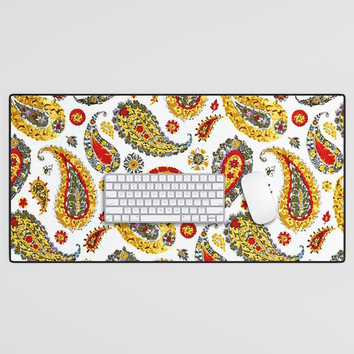 Red Gray Gold Antique Paisley Desk Mat