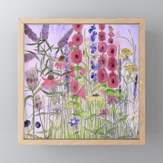 Watercolor Wildflower Garden Flowers Hollyhock Teasel ...