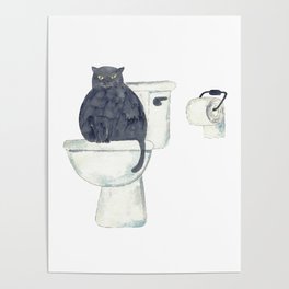 Black Cat toilet Painting Wall Poster Watercolor Poster