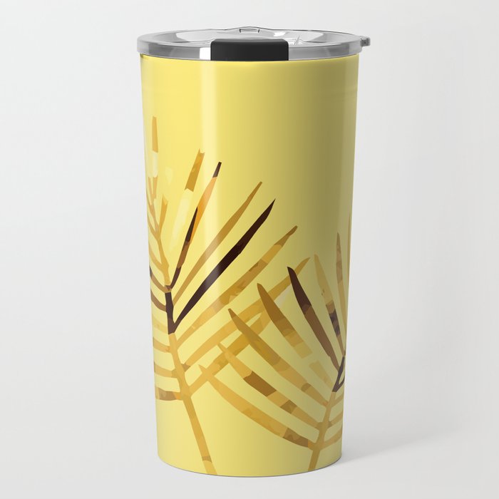 two Palm Leaves with yellow background Travel Mug