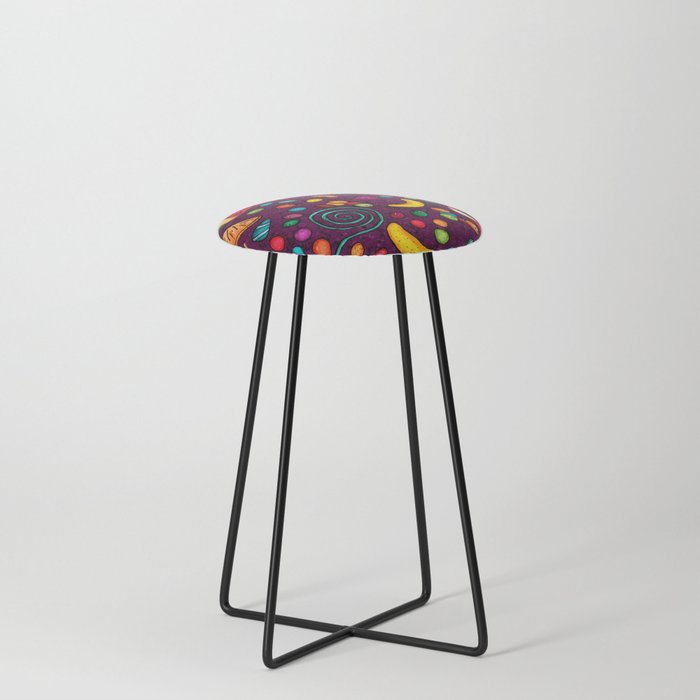 Hand-drawn sweets pattern on magenta Counter Stool