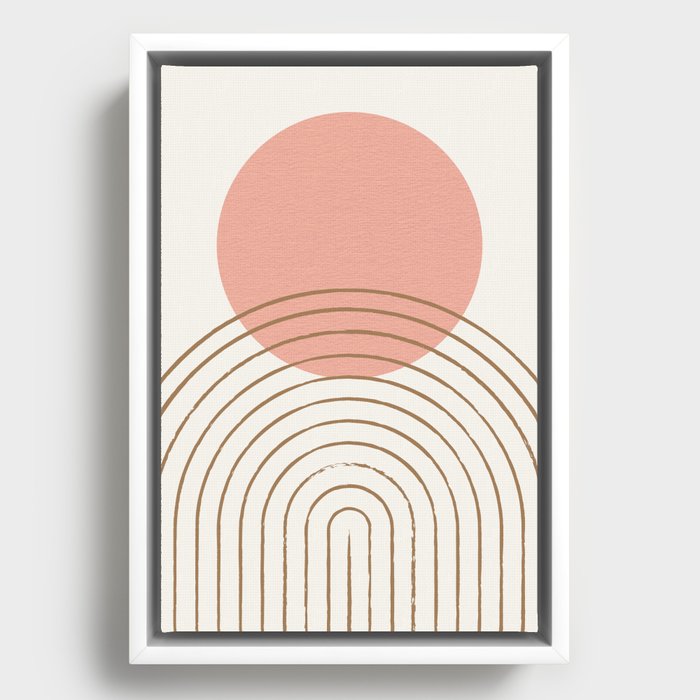 Pink Sun Mid-Century Full Framed Canvas