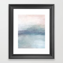 Atlantic Ocean Sunrise I - Blush Pink Mint Sky Baby Blue Abstract Sky Wall Art Water Clouds Painting Framed Art Print