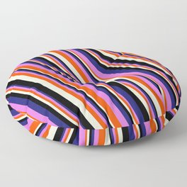 [ Thumbnail: Vibrant Midnight Blue, Orchid, Red, Beige & Black Colored Striped/Lined Pattern Floor Pillow ]