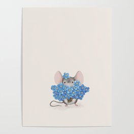 Sweet mousy with a bouquet of forget-me-nots Poster