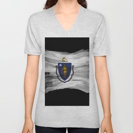 Massachusetts state flag brush stroke, Massachusetts flag background V Neck T Shirt