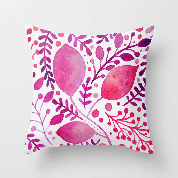 Branches and leaves - pink and purple Throw Pillow
