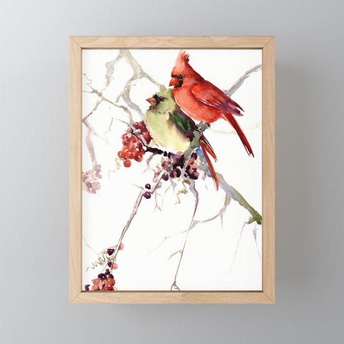 Cardinal Birds Birds Art Two Bird Artwork Cardinal Bird Framed