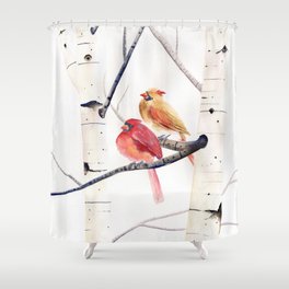 Cardinals and Birch Trees  Shower Curtain