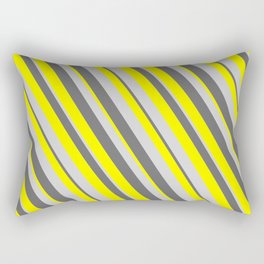 [ Thumbnail: Dim Grey, Yellow & Light Gray Colored Stripes/Lines Pattern Rectangular Pillow ]