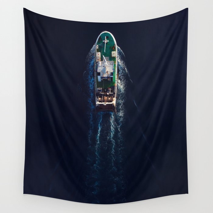 Fishing Boat | Aerial Photography  Wall Tapestry