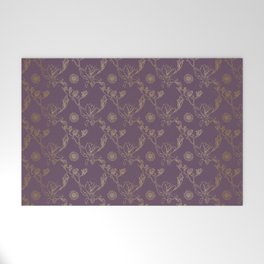 Magnolia And Daisy Seamless Pattern_Purple Welcome Mat