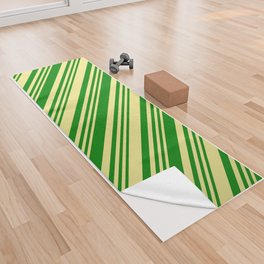 [ Thumbnail: Green & Tan Colored Stripes Pattern Yoga Towel ]