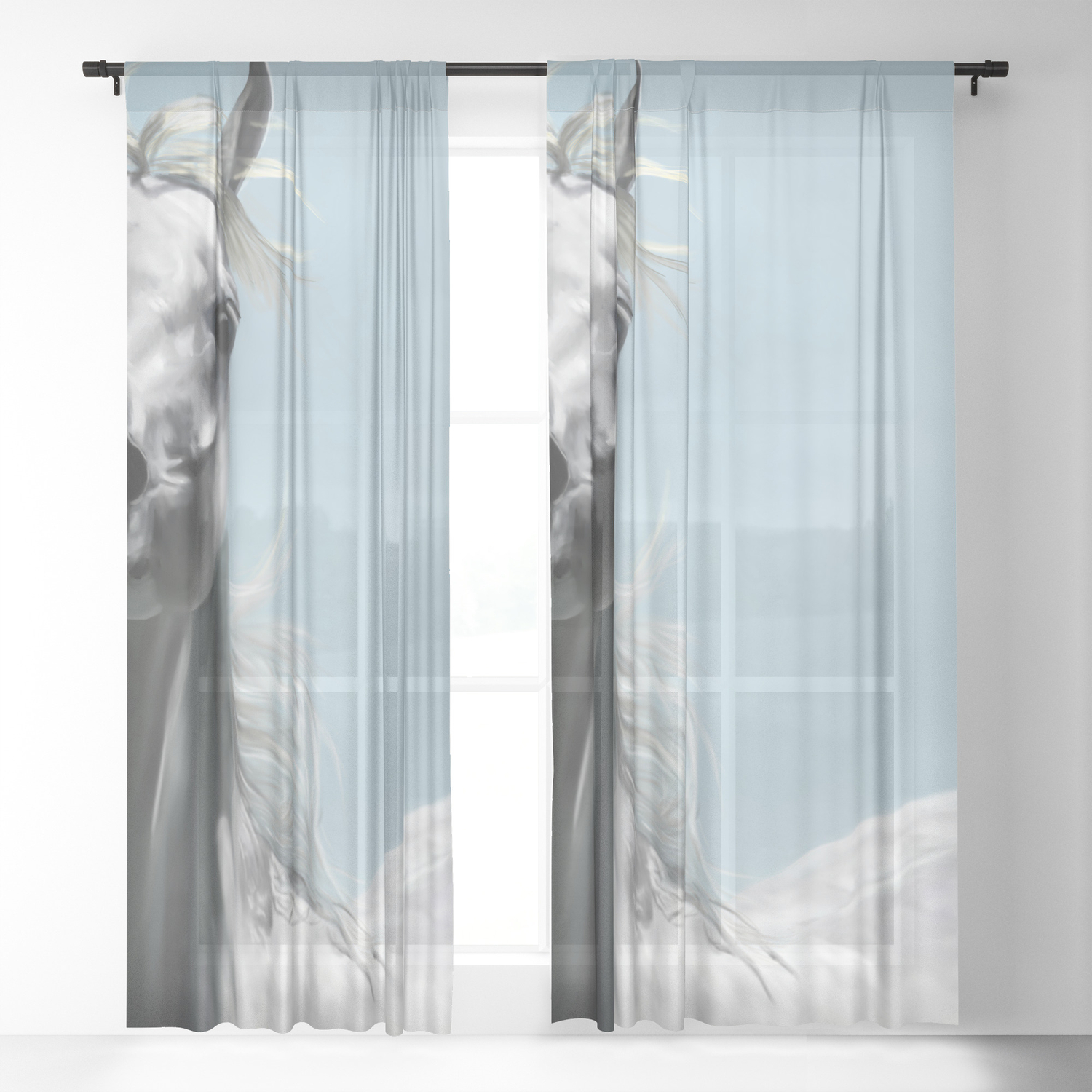 Arabian White Horse Painting Sheer Curtain By Limitlessdesign