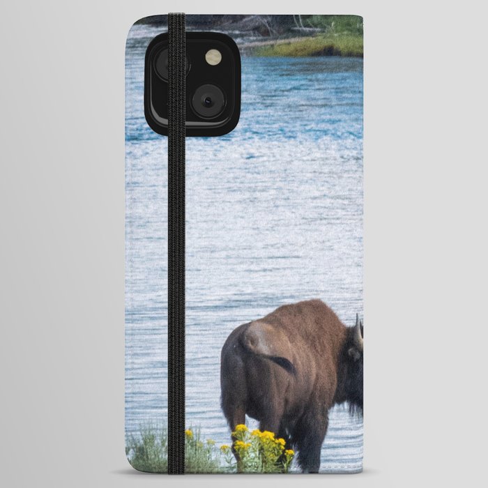 Buffalo On River Wildlife Yellowstone Park Print iPhone Wallet Case