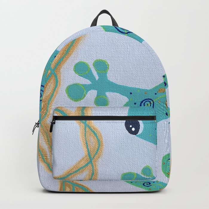 Teal & Gold Gecko ~ photo original painting Backpack