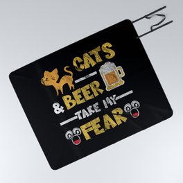 Cat Beer Fear Drinking Alcohol Picnic Blanket