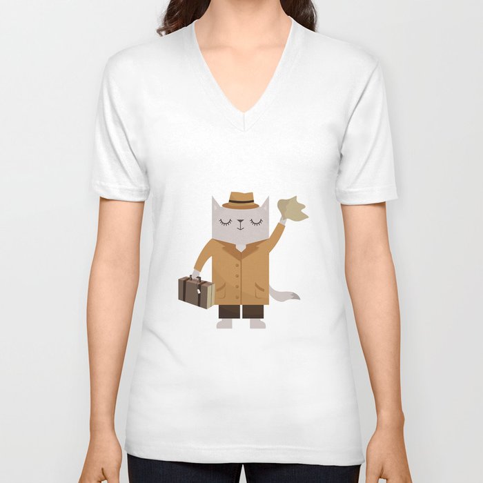 The Traveler Cat V Neck T Shirt