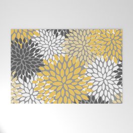 Modern Elegant Chic Floral Pattern, Soft Yellow, Gray, White Welcome Mat