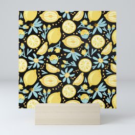 Lemon Pattern Black Mini Art Print