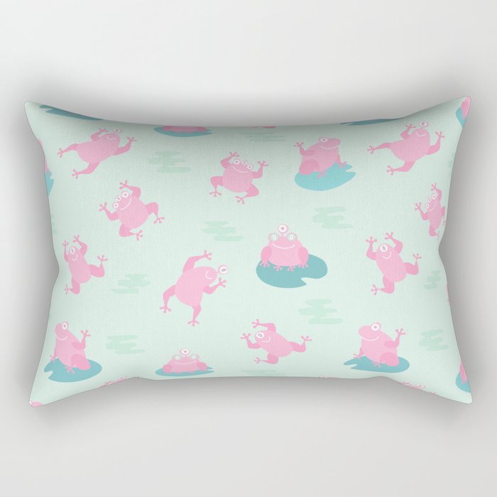Cute pink monster frogs over light green background Rectangular Pillow