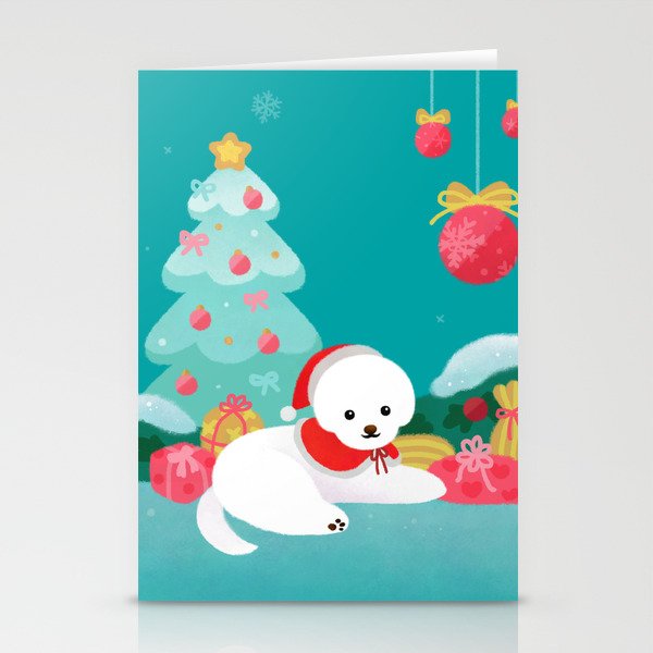 Christmas bichon frise 2 Stationery Cards