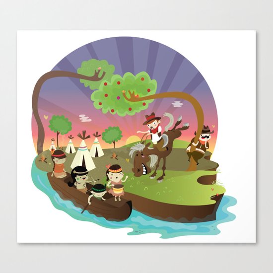 Indians and cowboys Canvas Print